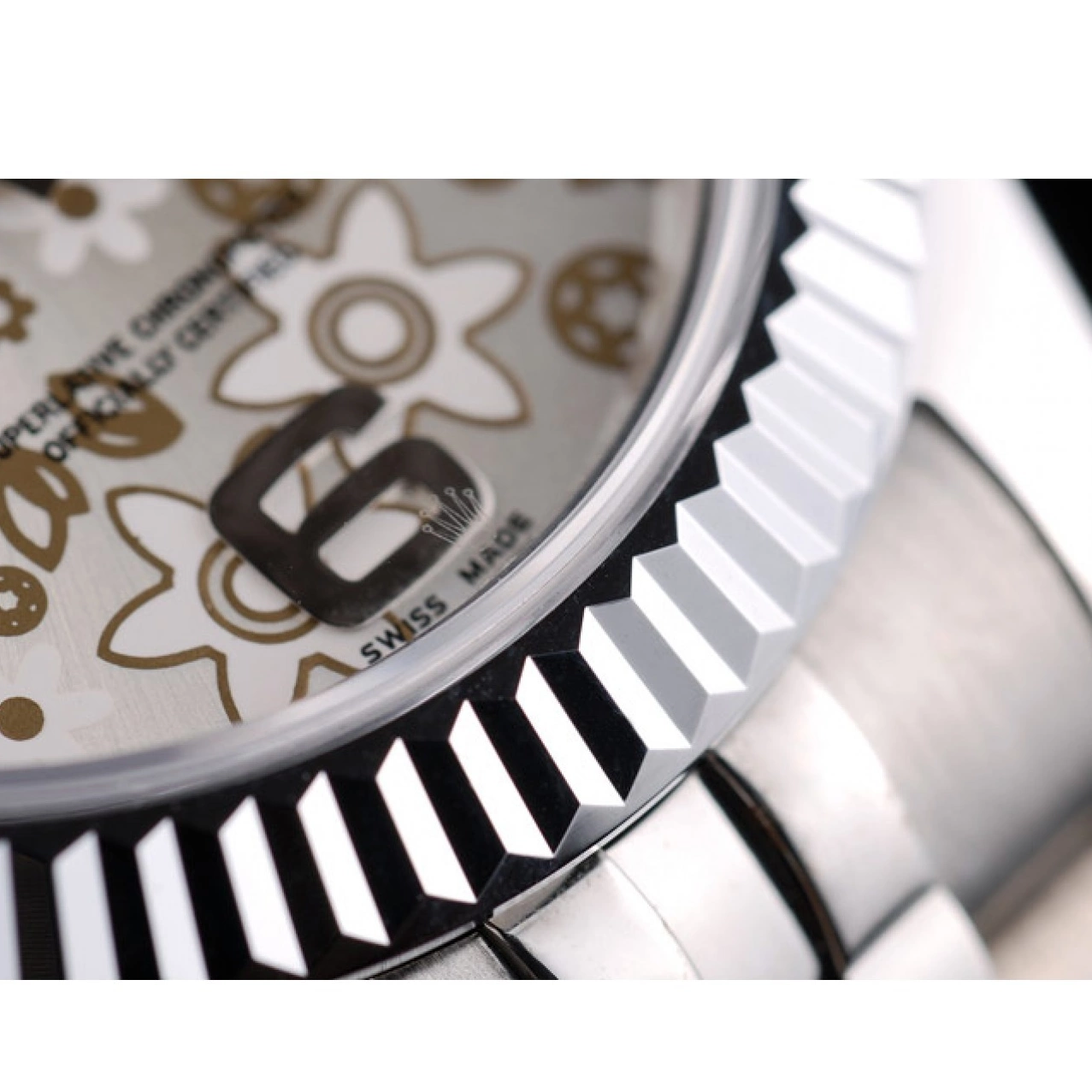 Rolex aaa copy Bezel DateJust Rolex 42001 Dial Ribbed Steel Swiss Silver Flower Stainless 0706